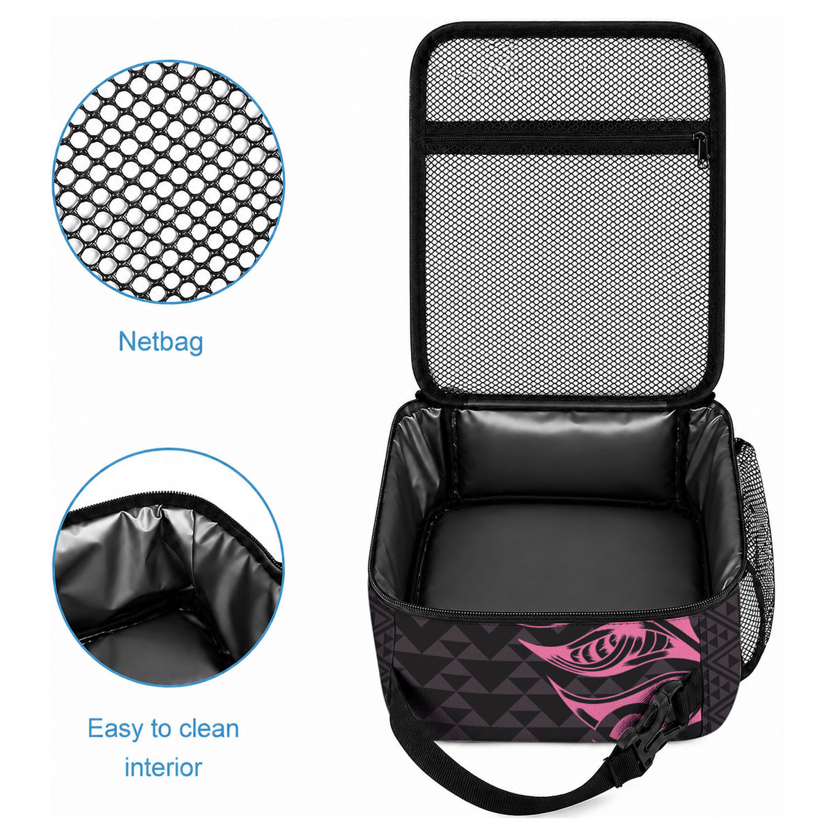 New Zealand Maori Rugby Warrior Custom Lunch Bag Pink Fern Taniko Motif