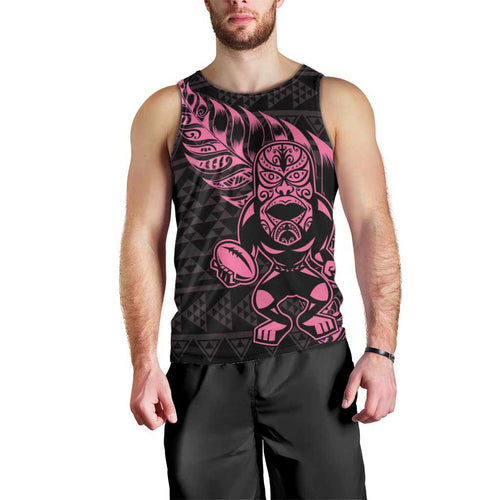 New Zealand Rugby Warrior Custom Men Tank Top Pink Fern Taniko Motif