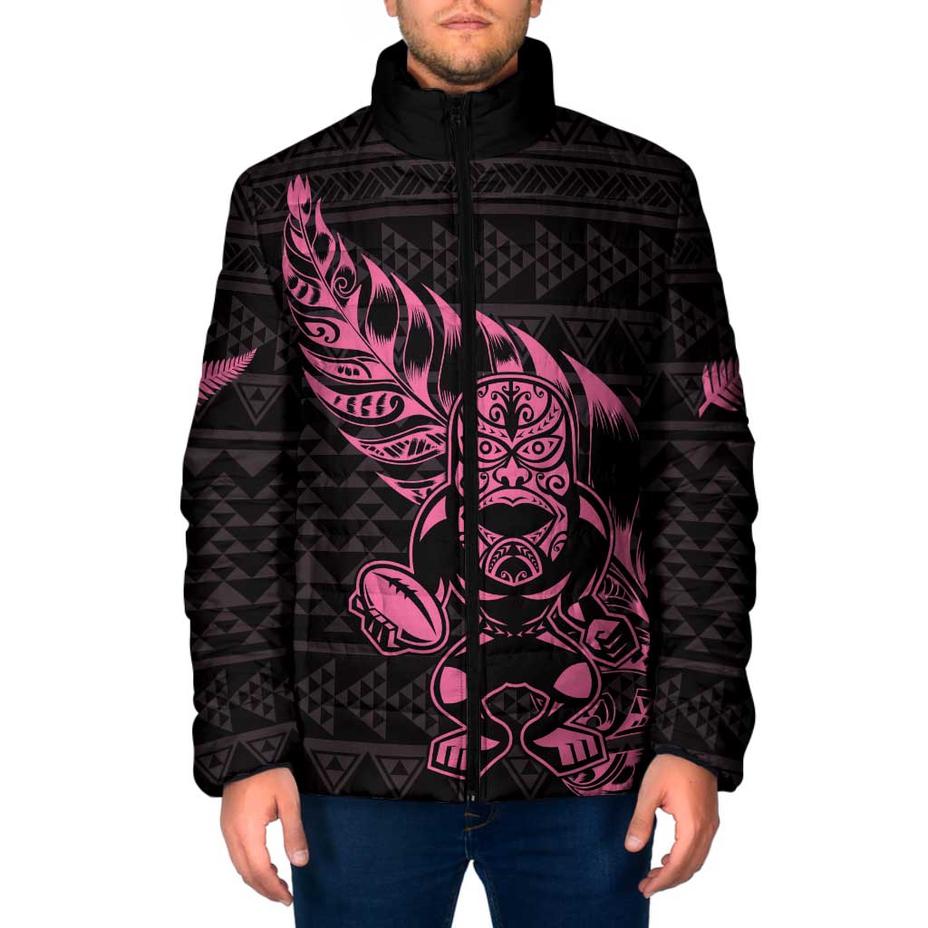 New Zealand Rugby Warrior Custom Padded Jacket Pink Fern Taniko Motif - Aussie Hoodie