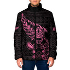 New Zealand Rugby Warrior Custom Padded Jacket Pink Fern Taniko Motif - Aussie Hoodie