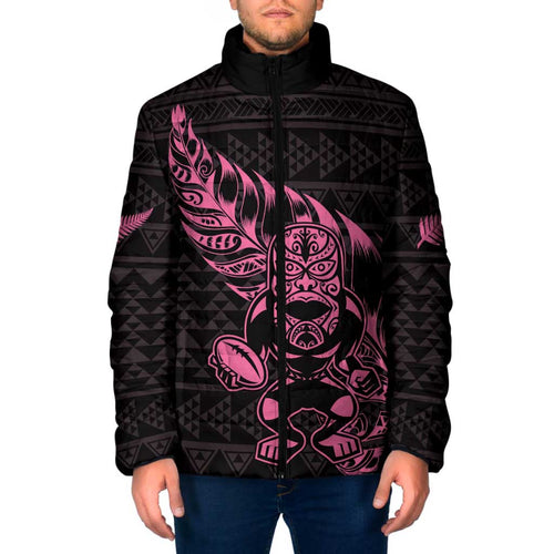 New Zealand Rugby Warrior Custom Padded Jacket Pink Fern Taniko Motif - Aussie Hoodie
