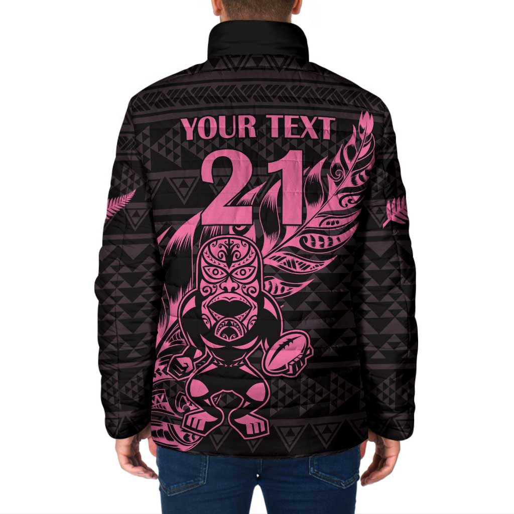 New Zealand Rugby Warrior Custom Padded Jacket Pink Fern Taniko Motif - Aussie Hoodie