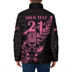 New Zealand Rugby Warrior Custom Padded Jacket Pink Fern Taniko Motif - Aussie Hoodie