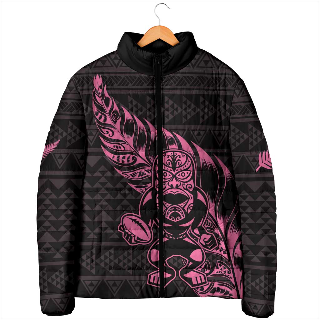 New Zealand Rugby Warrior Custom Padded Jacket Pink Fern Taniko Motif - Aussie Hoodie