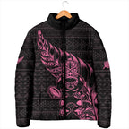 New Zealand Rugby Warrior Custom Padded Jacket Pink Fern Taniko Motif - Aussie Hoodie