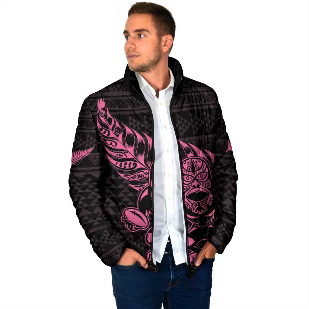 New Zealand Rugby Warrior Custom Padded Jacket Pink Fern Taniko Motif - Aussie Hoodie