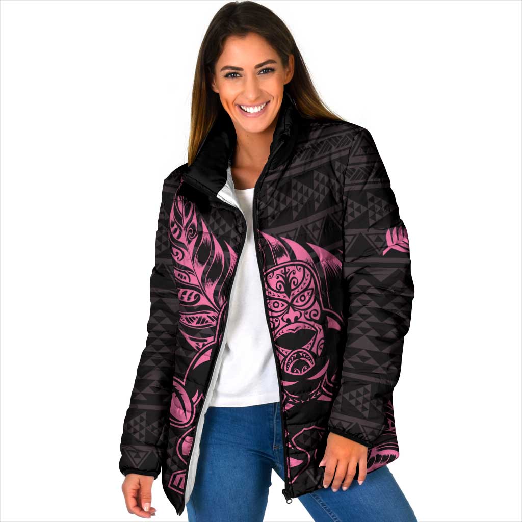 New Zealand Rugby Warrior Custom Padded Jacket Pink Fern Taniko Motif - Aussie Hoodie