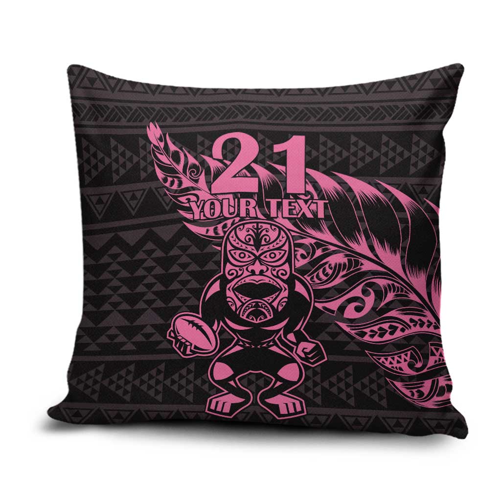 New Zealand Rugby Warrior Custom Pillow Cover Pink Fern Taniko Motif - Aussie Hoodie