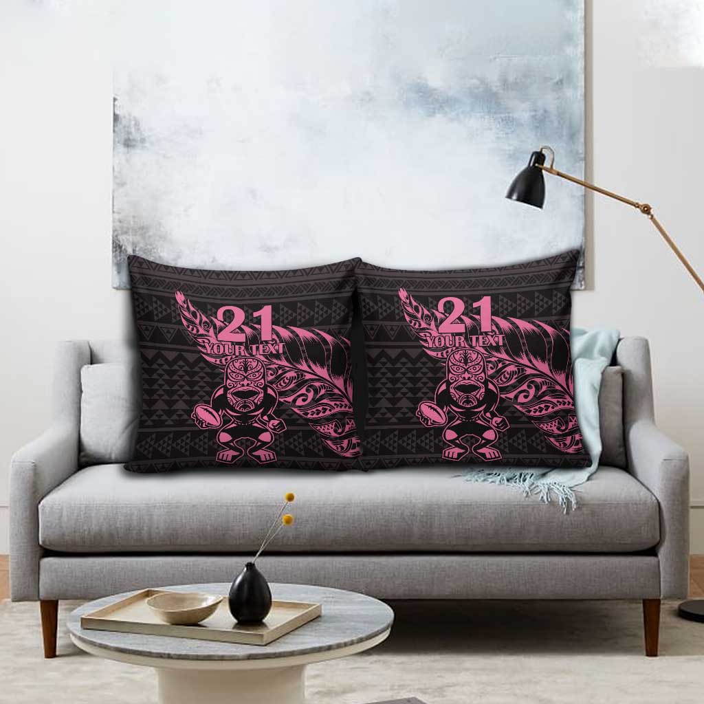 New Zealand Rugby Warrior Custom Pillow Cover Pink Fern Taniko Motif - Aussie Hoodie