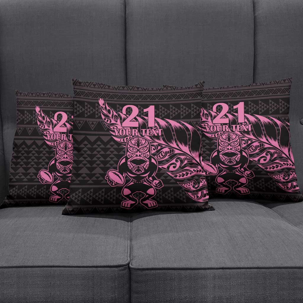 New Zealand Rugby Warrior Custom Pillow Cover Pink Fern Taniko Motif - Aussie Hoodie