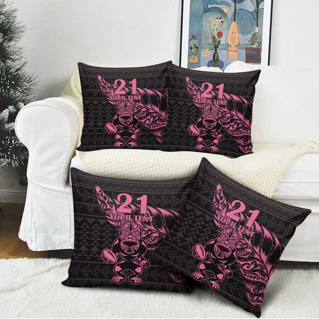 New Zealand Rugby Warrior Custom Pillow Cover Pink Fern Taniko Motif - Aussie Hoodie