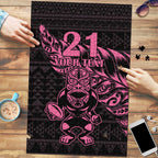New Zealand Rugby Warrior Custom Puzzle Pink Fern Taniko Motif - Aussie Hoodie