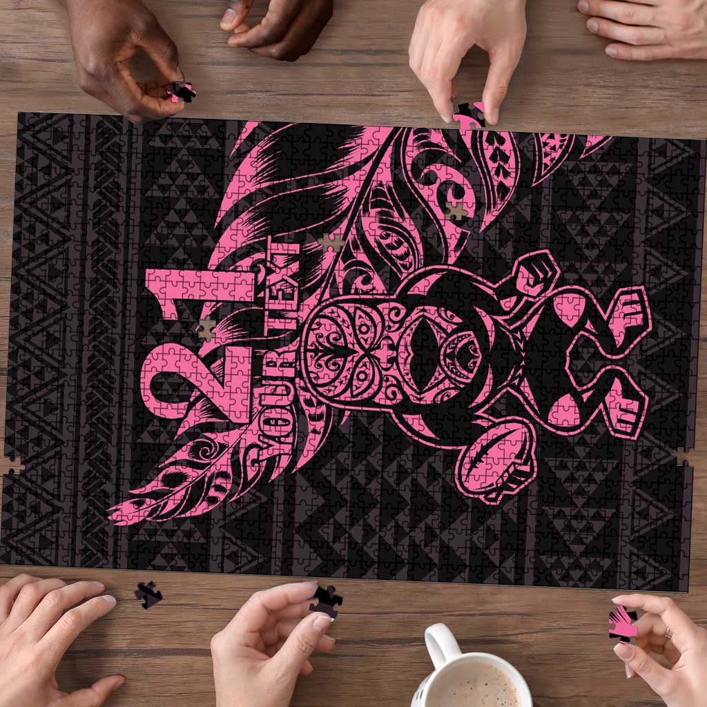 New Zealand Rugby Warrior Custom Puzzle Pink Fern Taniko Motif - Aussie Hoodie