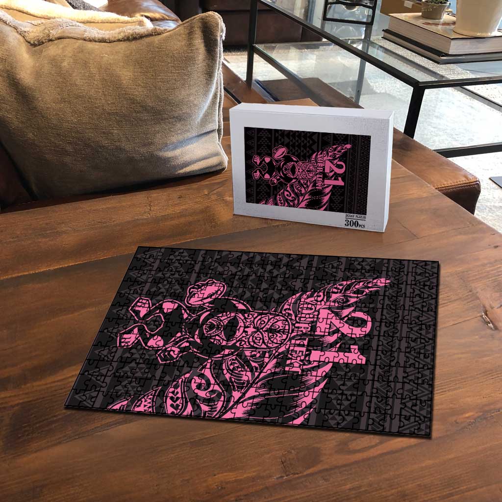 New Zealand Rugby Warrior Custom Puzzle Pink Fern Taniko Motif - Aussie Hoodie