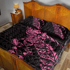 New Zealand Rugby Warrior Custom Quilt Bed Set Pink Fern Taniko Motif
