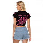 New Zealand Rugby Warrior Custom Raglan Cropped T Shirt Pink Fern Taniko Motif