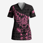New Zealand Rugby Warrior Custom Scrub Top Pink Fern Taniko Motif - Aussie Hoodie