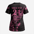 New Zealand Rugby Warrior Custom Scrub Top Pink Fern Taniko Motif - Aussie Hoodie