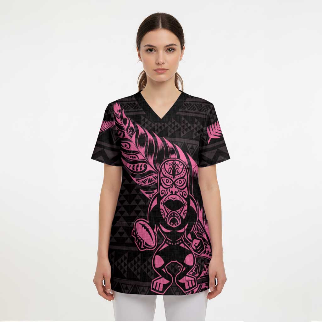 New Zealand Rugby Warrior Custom Scrub Top Pink Fern Taniko Motif - Aussie Hoodie