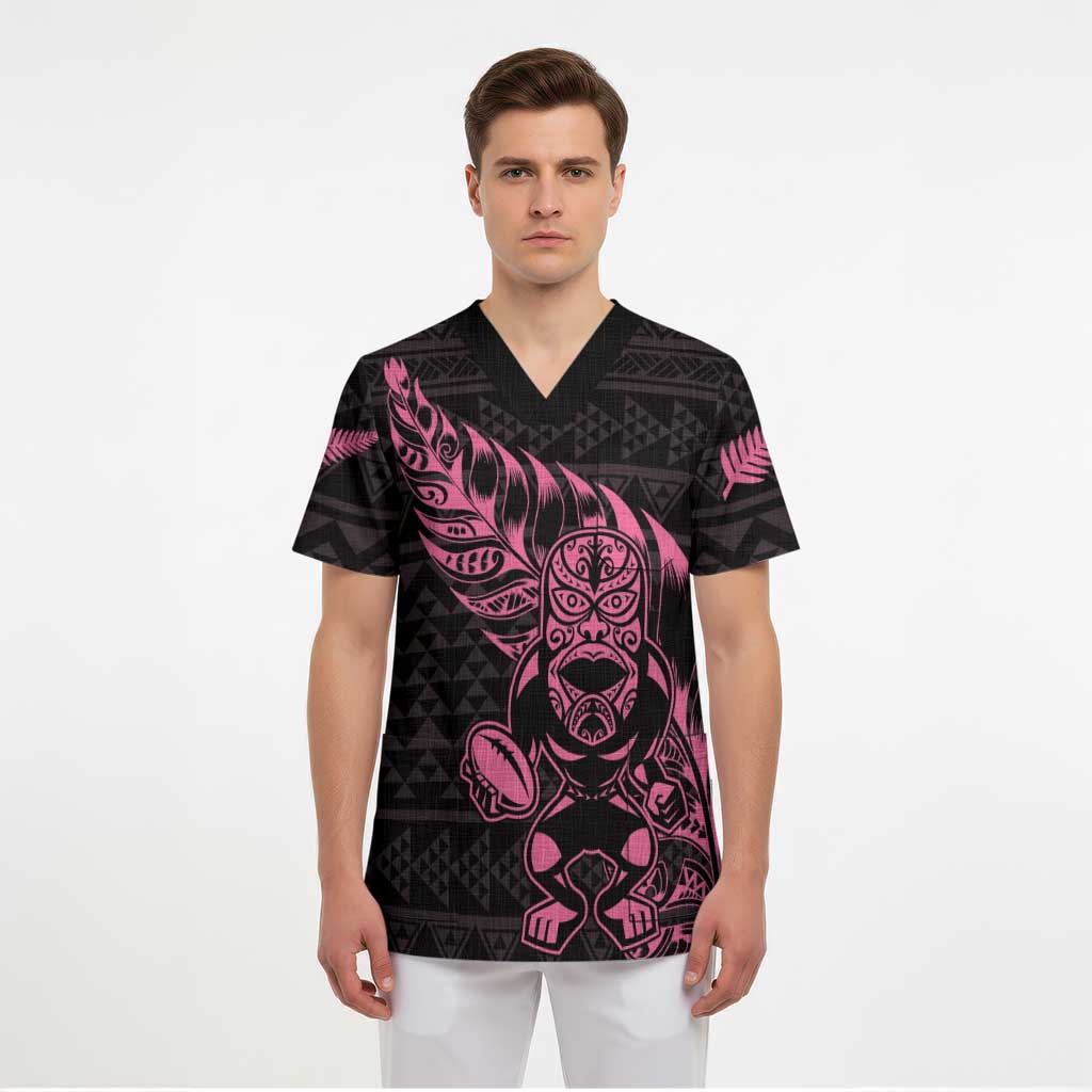 New Zealand Rugby Warrior Custom Scrub Top Pink Fern Taniko Motif - Aussie Hoodie