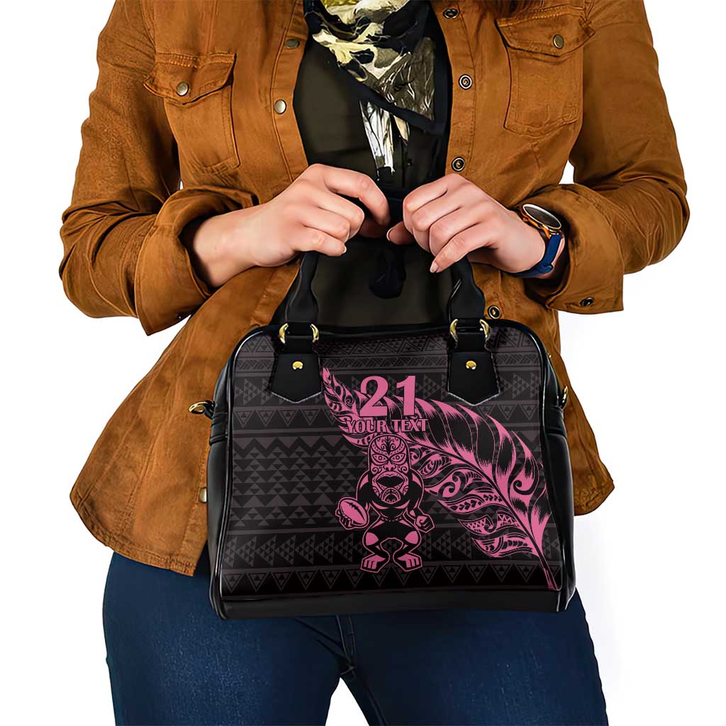 New Zealand Rugby Warrior Custom Shoulder Handbag Pink Fern Taniko Motif