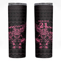 New Zealand Rugby Warrior Custom Skinny Tumbler Pink Fern Taniko Motif
