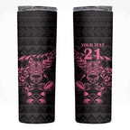 New Zealand Rugby Warrior Custom Skinny Tumbler Pink Fern Taniko Motif