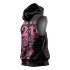 New Zealand Rugby Warrior Custom Sleeveless Hoodie Pink Fern Taniko Motif - Aussie Hoodie