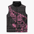 New Zealand Rugby Warrior Custom Sleeveless Puffer Jacket Pink Fern Taniko Motif - Aussie Hoodie