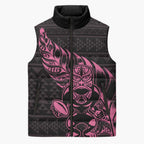New Zealand Rugby Warrior Custom Sleeveless Puffer Jacket Pink Fern Taniko Motif - Aussie Hoodie