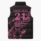 New Zealand Rugby Warrior Custom Sleeveless Puffer Jacket Pink Fern Taniko Motif - Aussie Hoodie