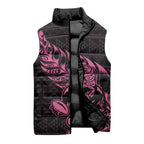 New Zealand Rugby Warrior Custom Sleeveless Puffer Jacket Pink Fern Taniko Motif - Aussie Hoodie
