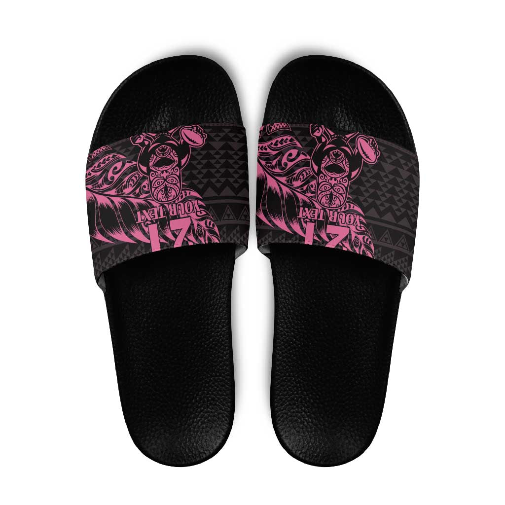 New Zealand Rugby Warrior Custom Slide Sandals Pink Fern Taniko Motif - Aussie Hoodie