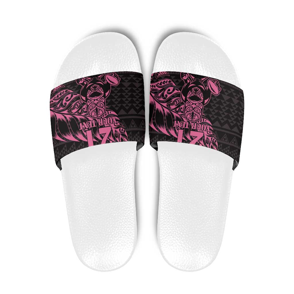 New Zealand Rugby Warrior Custom Slide Sandals Pink Fern Taniko Motif - Aussie Hoodie