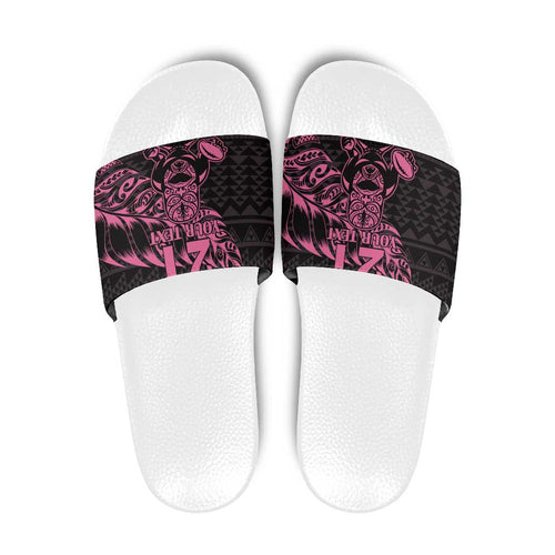 New Zealand Rugby Warrior Custom Slide Sandals Pink Fern Taniko Motif - Aussie Hoodie