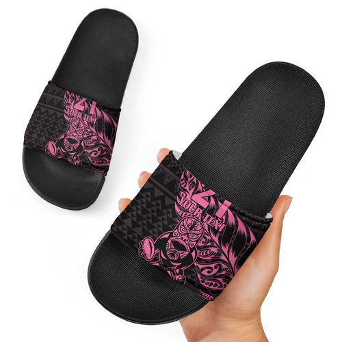 New Zealand Rugby Warrior Custom Slide Sandals Pink Fern Taniko Motif - Aussie Hoodie