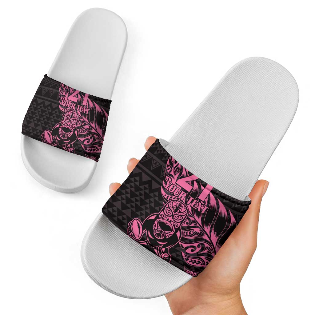 New Zealand Rugby Warrior Custom Slide Sandals Pink Fern Taniko Motif - Aussie Hoodie