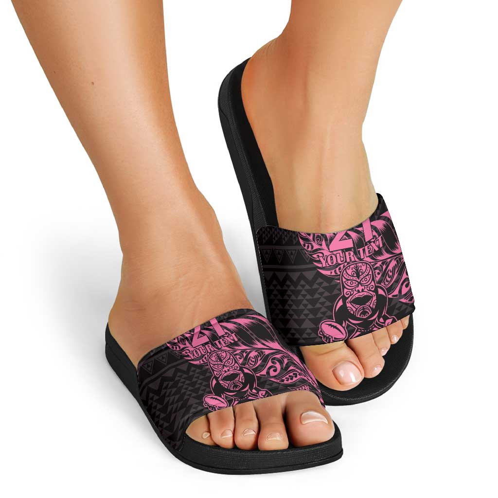 New Zealand Rugby Warrior Custom Slide Sandals Pink Fern Taniko Motif - Aussie Hoodie