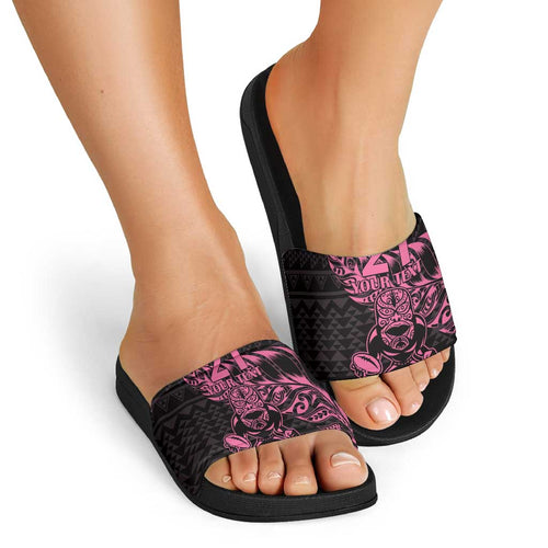 New Zealand Rugby Warrior Custom Slide Sandals Pink Fern Taniko Motif - Aussie Hoodie