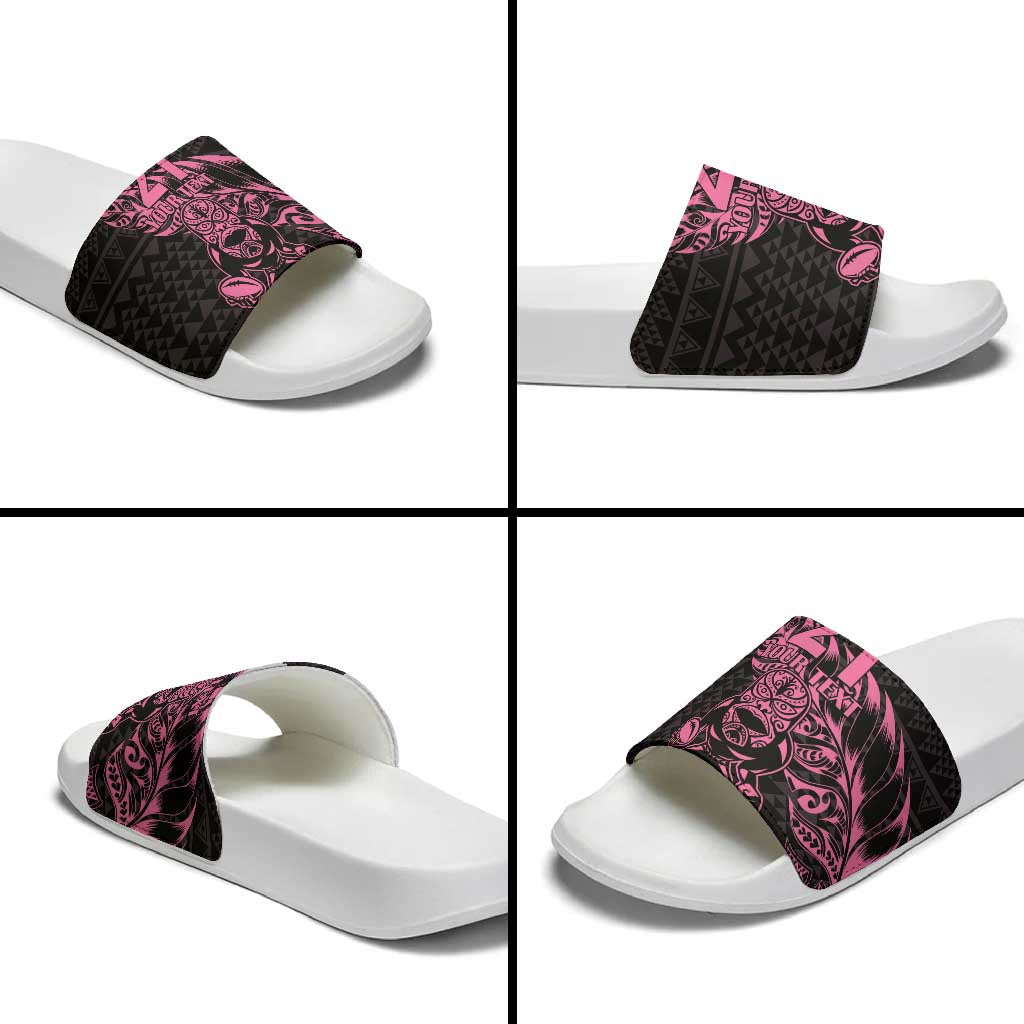 New Zealand Rugby Warrior Custom Slide Sandals Pink Fern Taniko Motif - Aussie Hoodie
