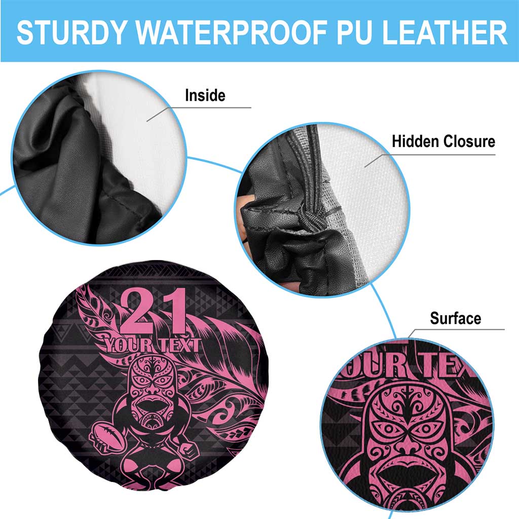 New Zealand Rugby Warrior Custom Spare Tire Cover Pink Fern Taniko Motif