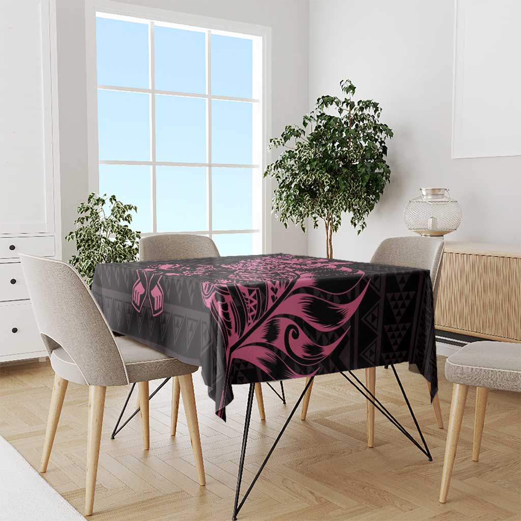 New Zealand Rugby Warrior Custom Tablecloth Pink Fern Taniko Motif