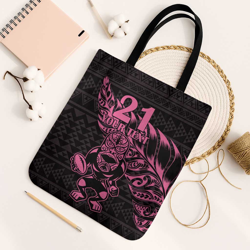 New Zealand Rugby Warrior Custom Tote Bag Pink Fern Taniko Motif - Aussie Hoodie