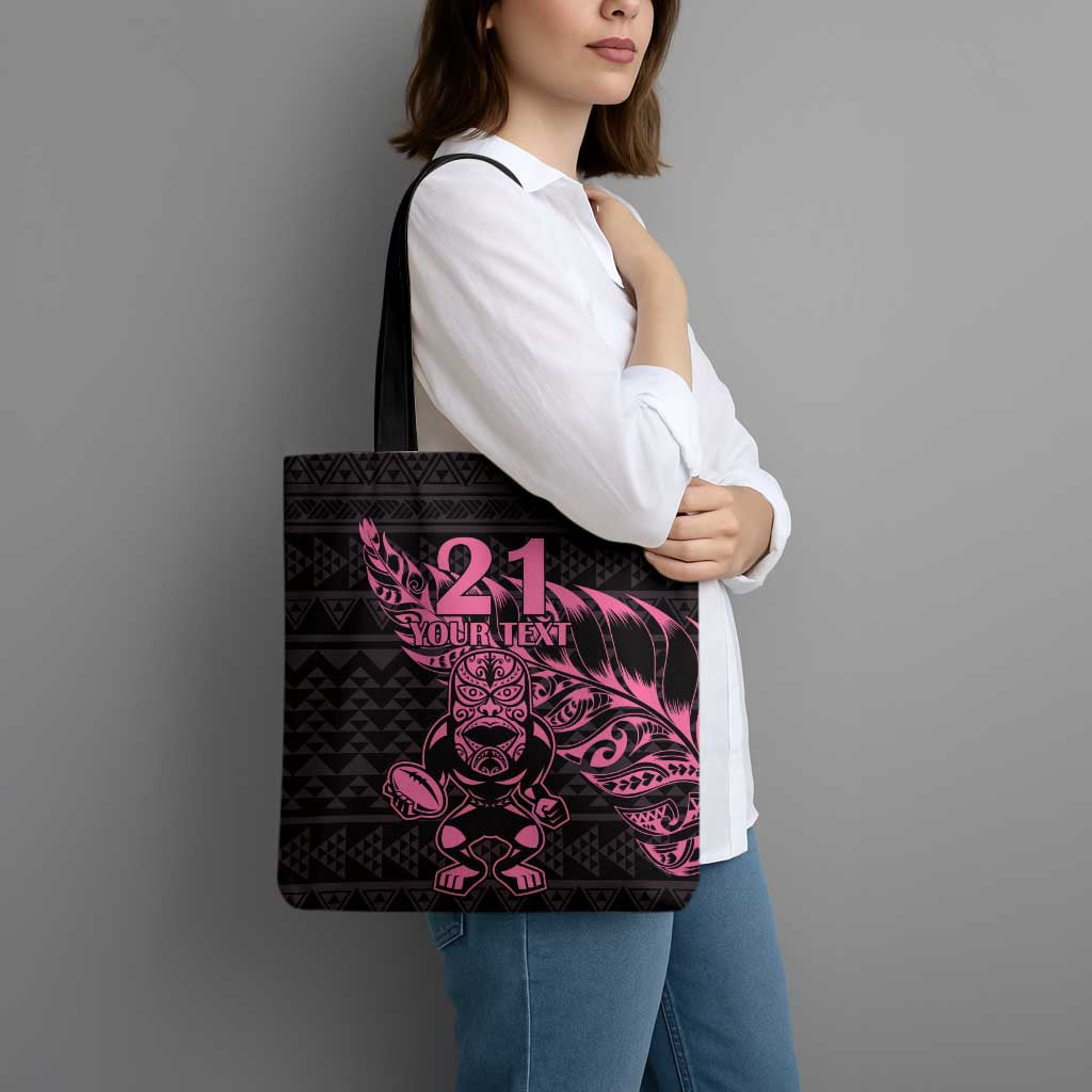 New Zealand Rugby Warrior Custom Tote Bag Pink Fern Taniko Motif - Aussie Hoodie