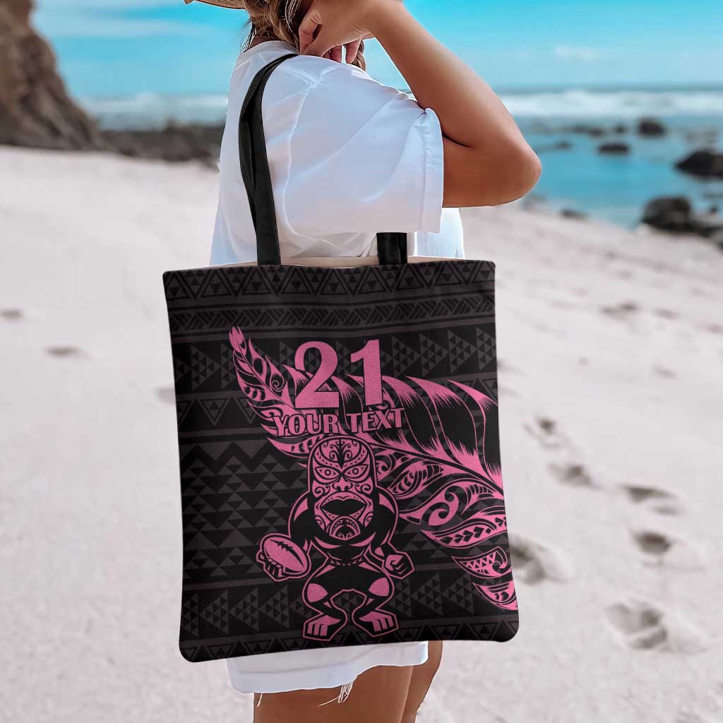 New Zealand Rugby Warrior Custom Tote Bag Pink Fern Taniko Motif - Aussie Hoodie