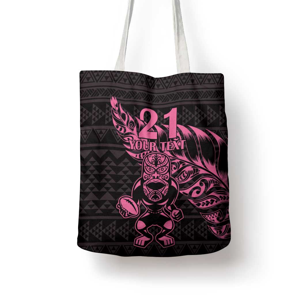 New Zealand Rugby Warrior Custom Tote Bag Pink Fern Taniko Motif - Aussie Hoodie