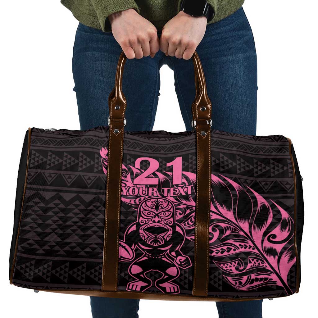 New Zealand Rugby Warrior Custom Travel Bag Pink Fern Taniko Motif - Aussie Hoodie