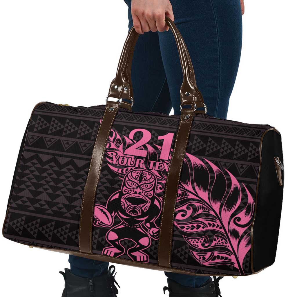 New Zealand Rugby Warrior Custom Travel Bag Pink Fern Taniko Motif - Aussie Hoodie