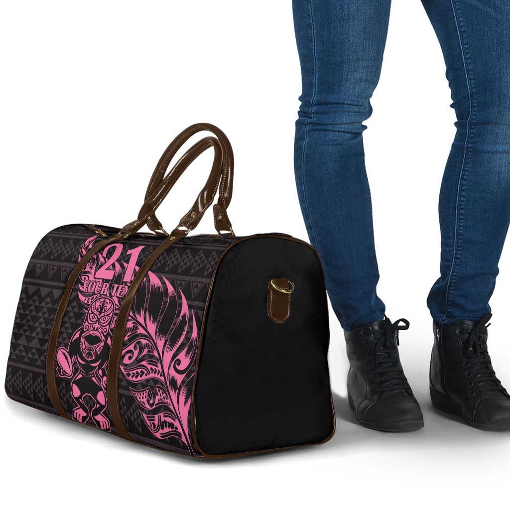 New Zealand Rugby Warrior Custom Travel Bag Pink Fern Taniko Motif - Aussie Hoodie