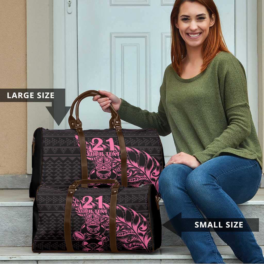 New Zealand Rugby Warrior Custom Travel Bag Pink Fern Taniko Motif - Aussie Hoodie